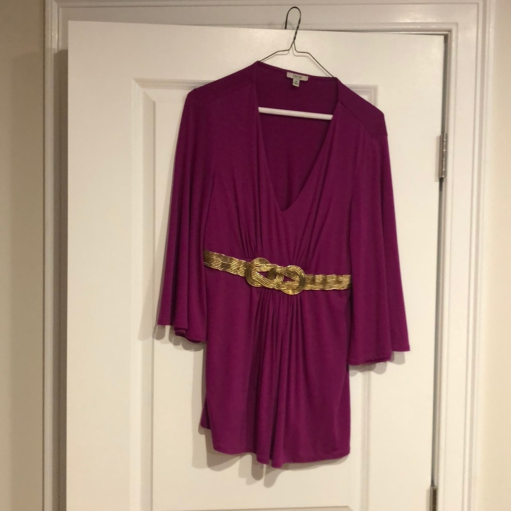 Cashe Pink top with gold built-in buckle.